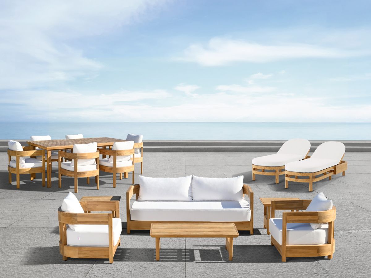 Santino® Outdoor 15-Piece Estate Collection - White Fabric with Teak Frame