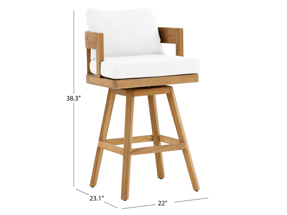 Santino® Outdoor Swivel Bar Stool - White Fabric with Teak Frame