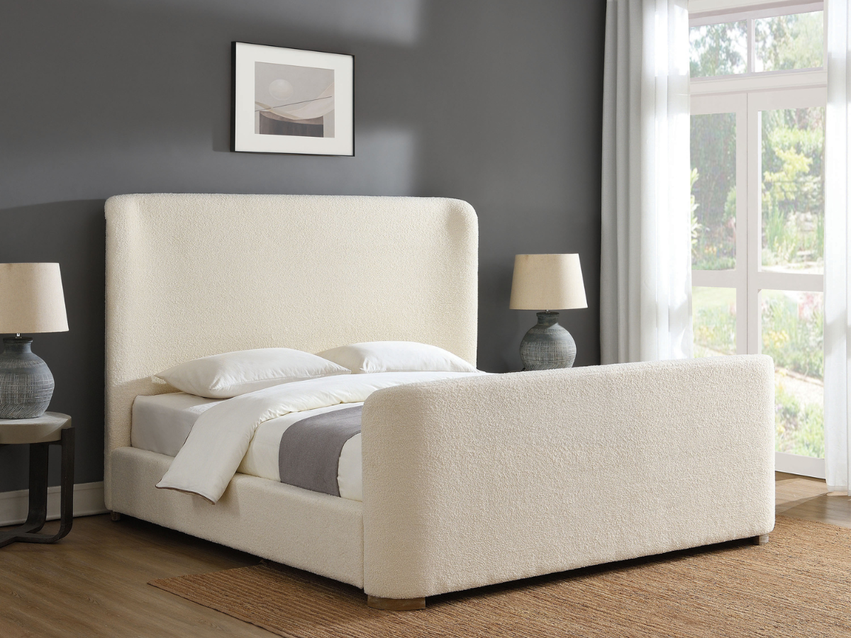 JoJo Fletcher Luciano Bouclé Fabric Sleigh Bed - King - Ivory
