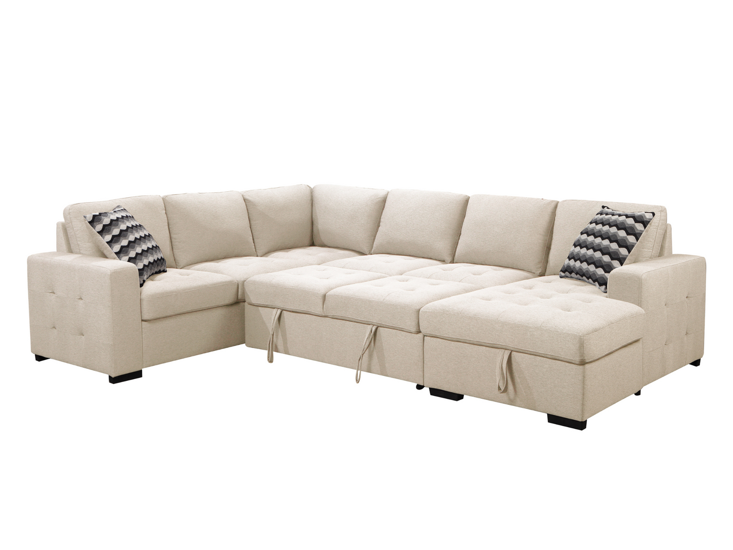 Jameson 6-pc Fabric Storage Sectional with Pullout Bed - Cream