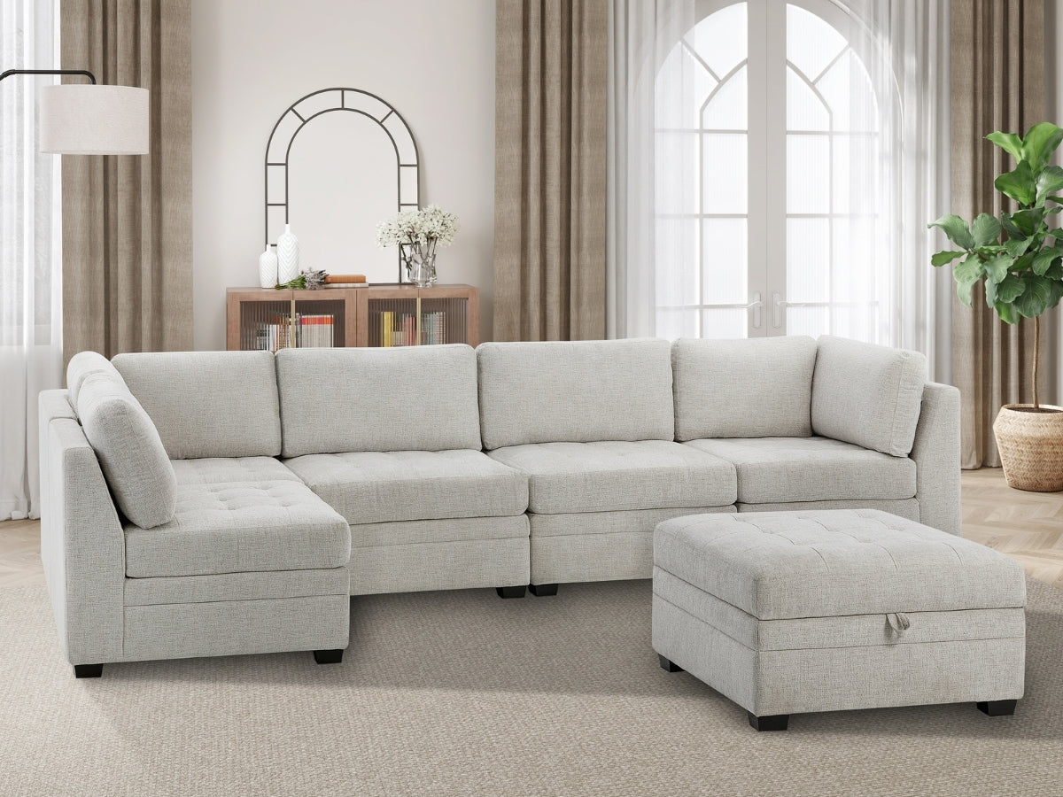 Nixon Fabric 6 Piece Modular Sectional Set - Cream