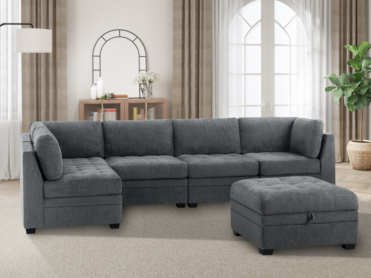 Nixon Fabric 6 Piece Modular Sectional Set - Gray