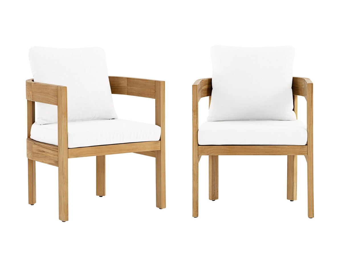 Santino® Outdoor Dining Chair (Set of 2) - White Fabric with Teak Frame