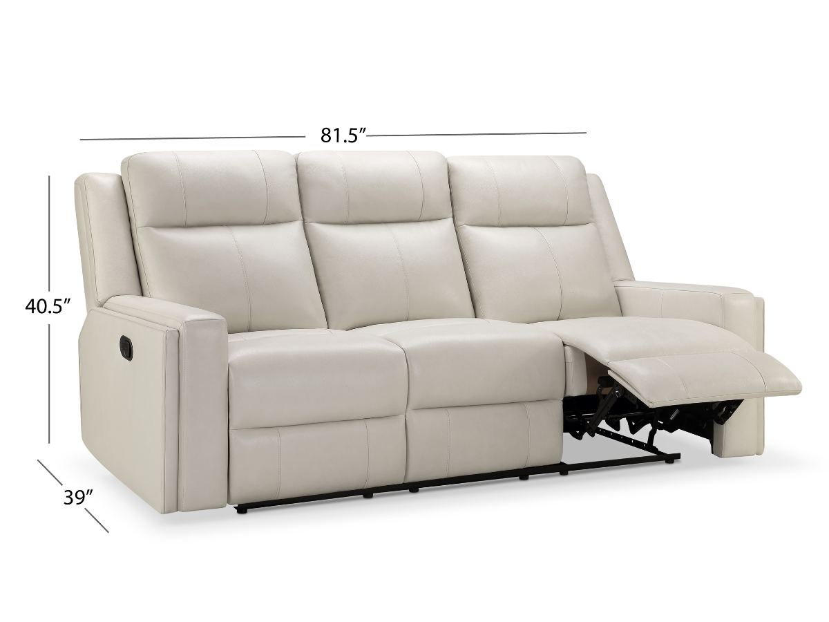 Rhodes Top-Grain Leather Manual Reclining Sofa - Ivory