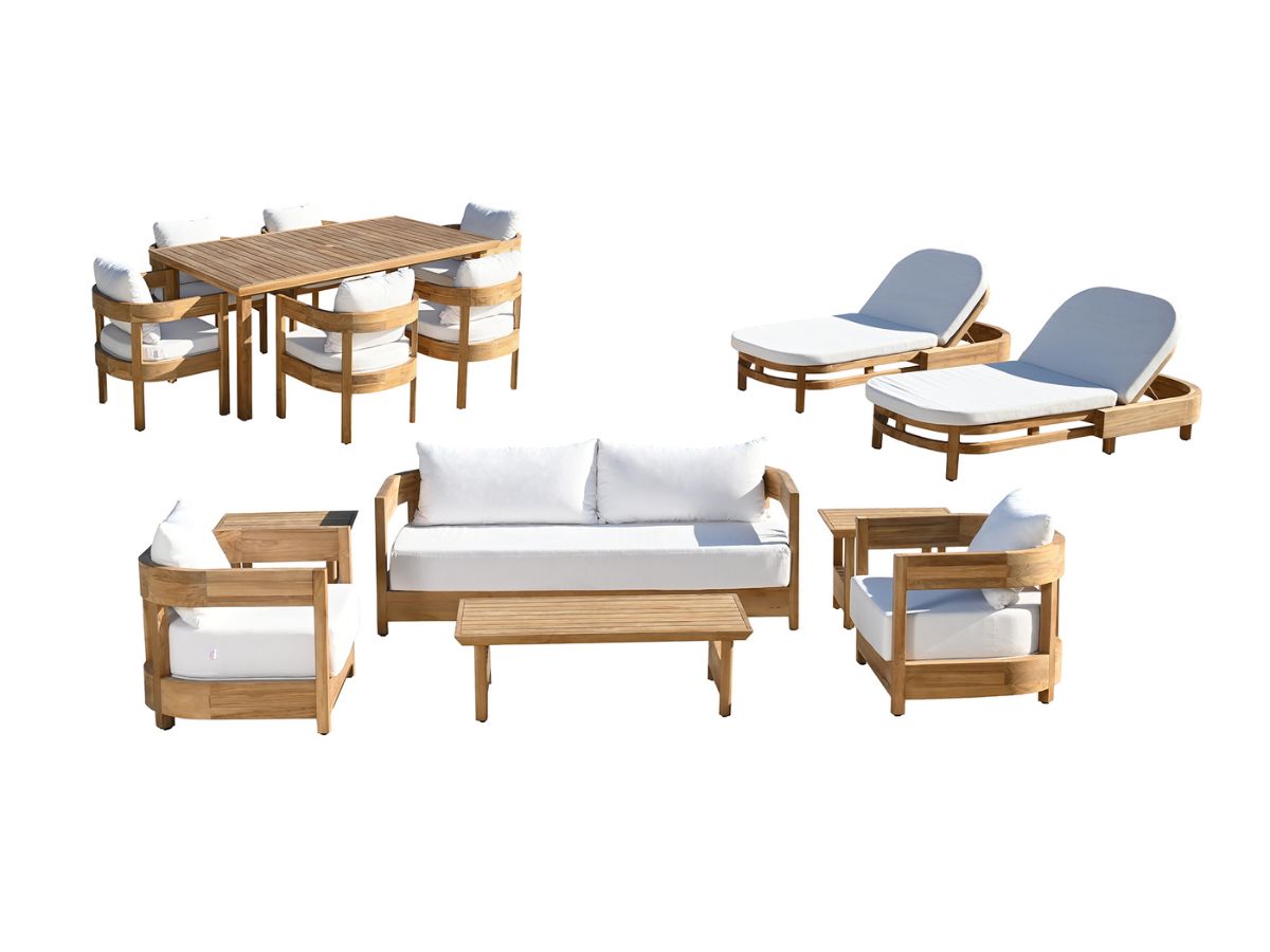 Santino® Outdoor 15-Piece Estate Collection - White Fabric with Teak Frame
