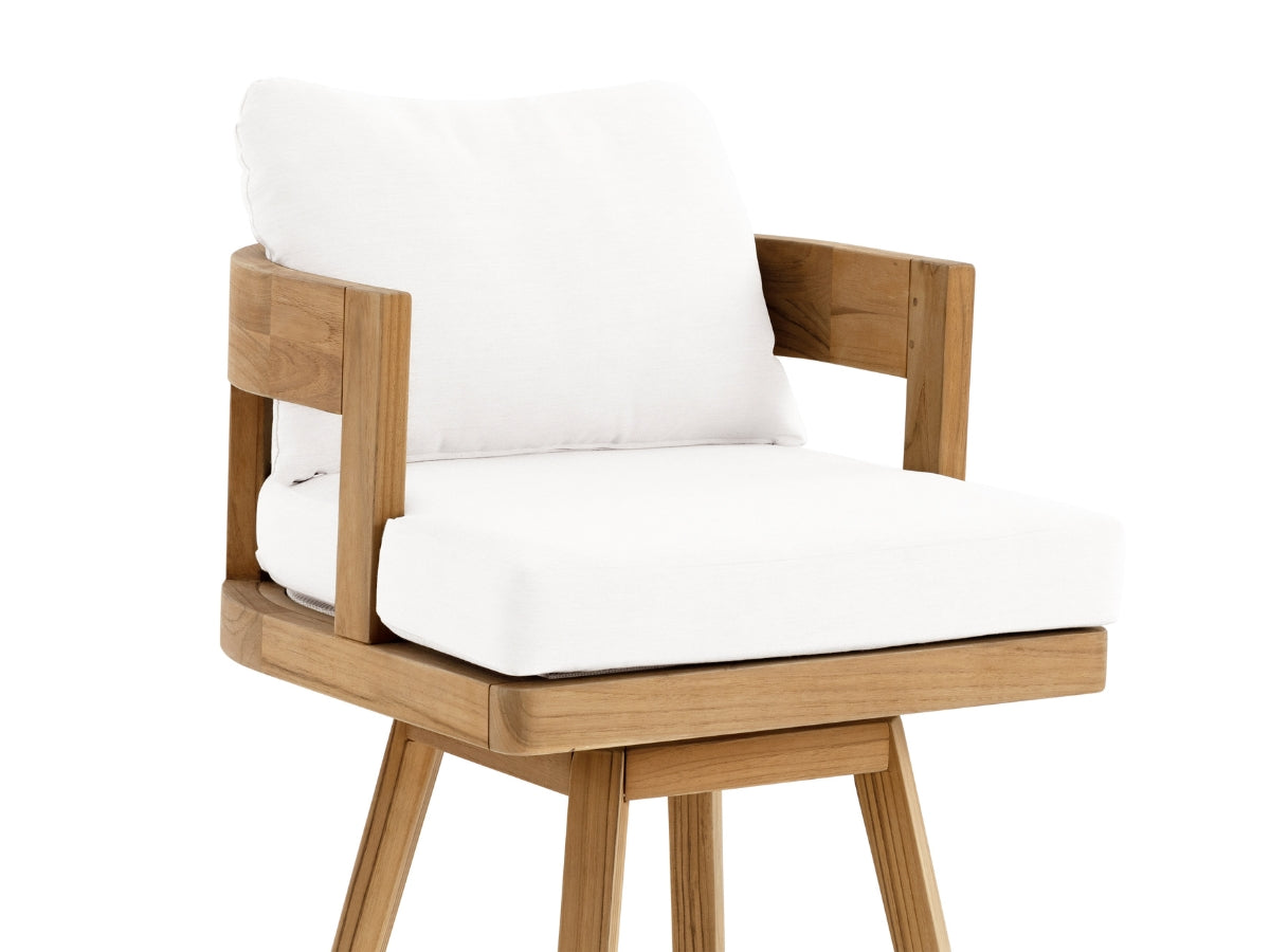 Santino® Outdoor Swivel Bar Stool - White Fabric with Teak Frame