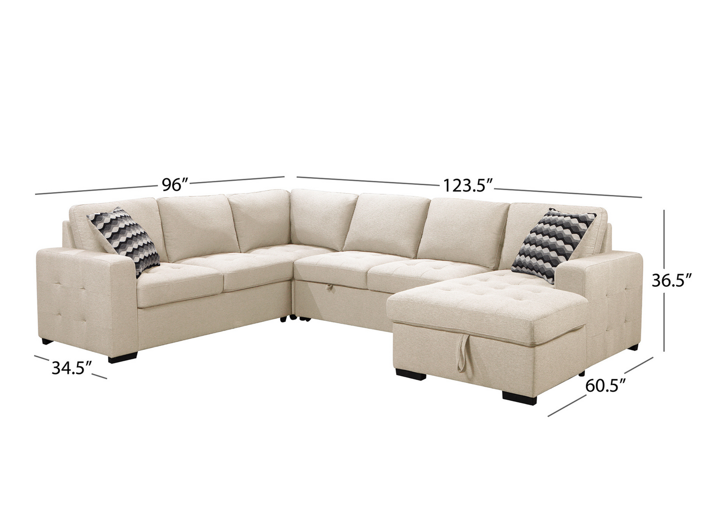 Jameson 6-pc Fabric Storage Sectional with Pullout Bed - Cream