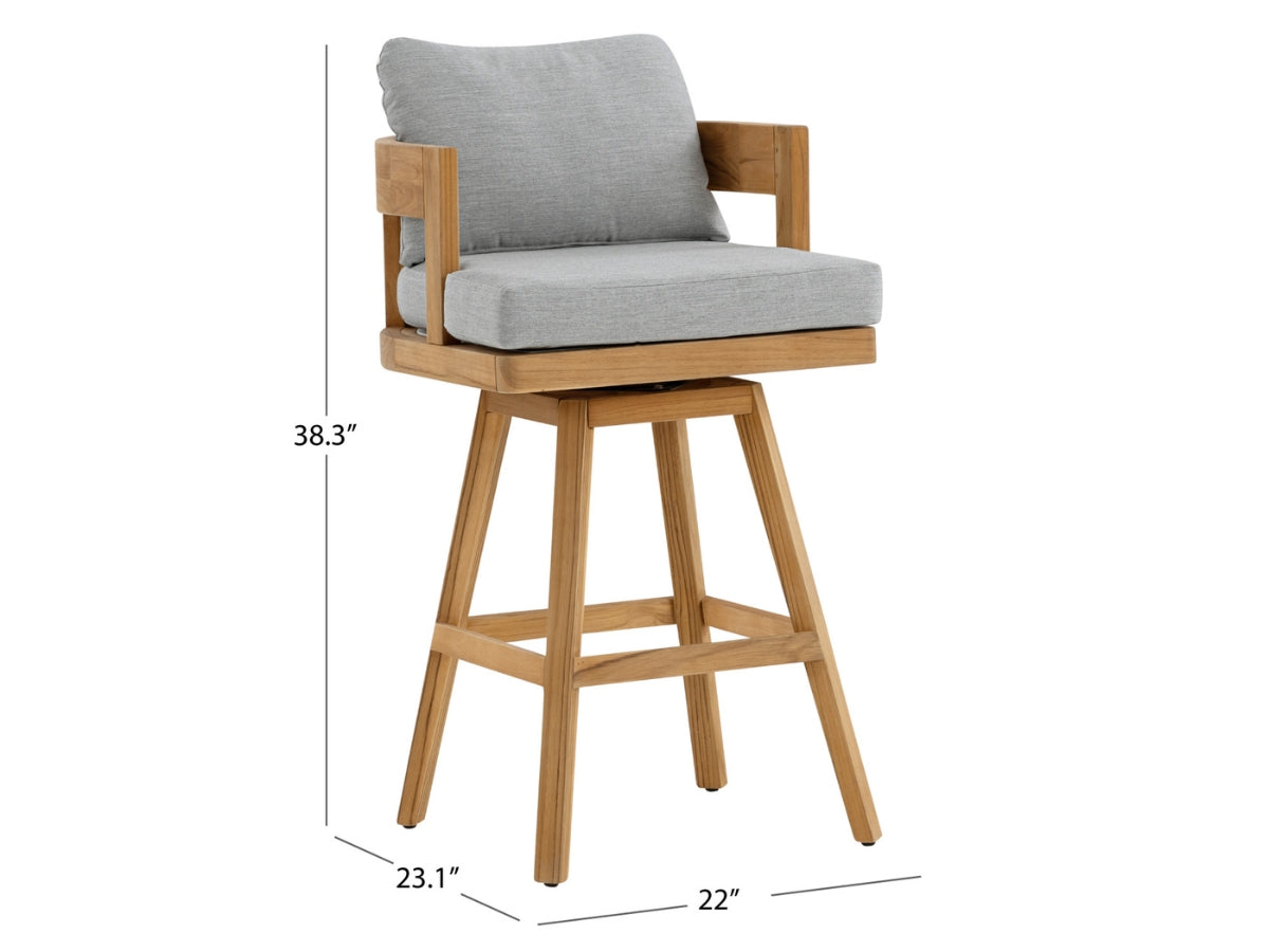 Santino® Outdoor Swivel Bar Stool - Gray Fabric with Teak Frame