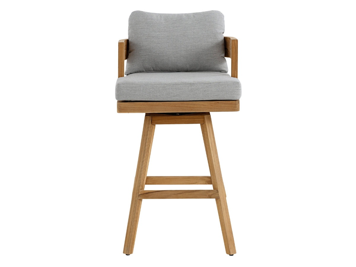 Santino® Outdoor Swivel Bar Stool - Gray Fabric with Teak Frame