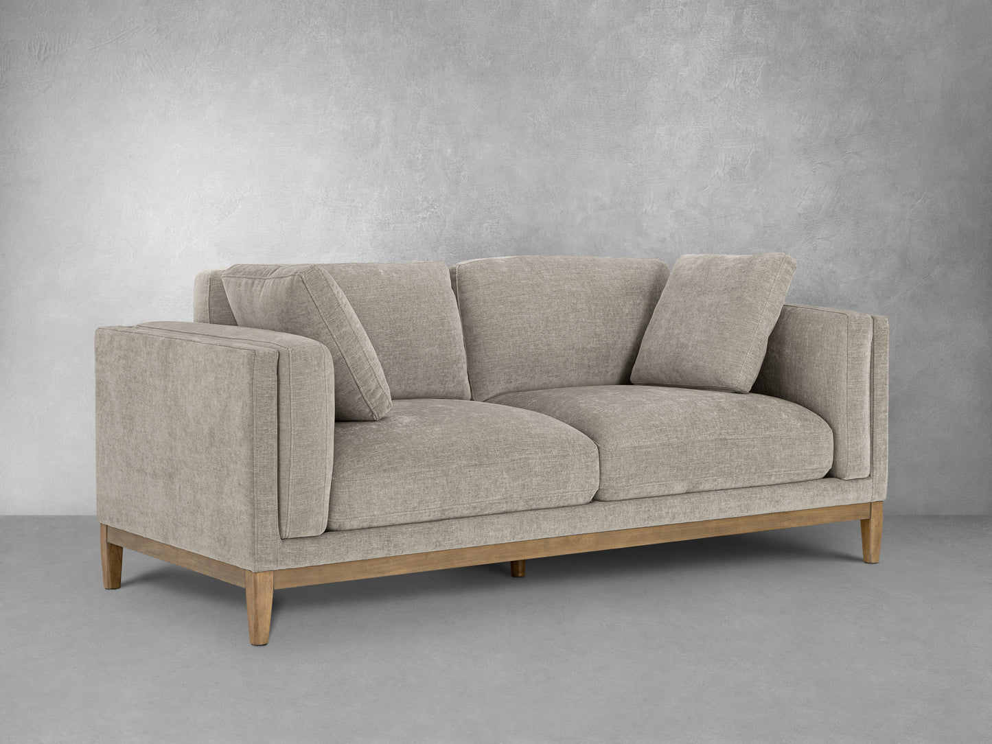 Renee Fabric Sofa with Wood Base, Gray