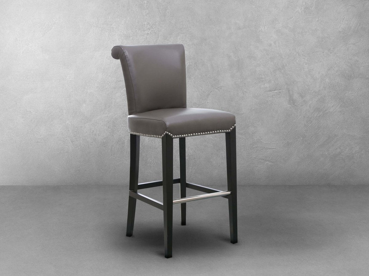 Century Gray Leather Bar Stool –1