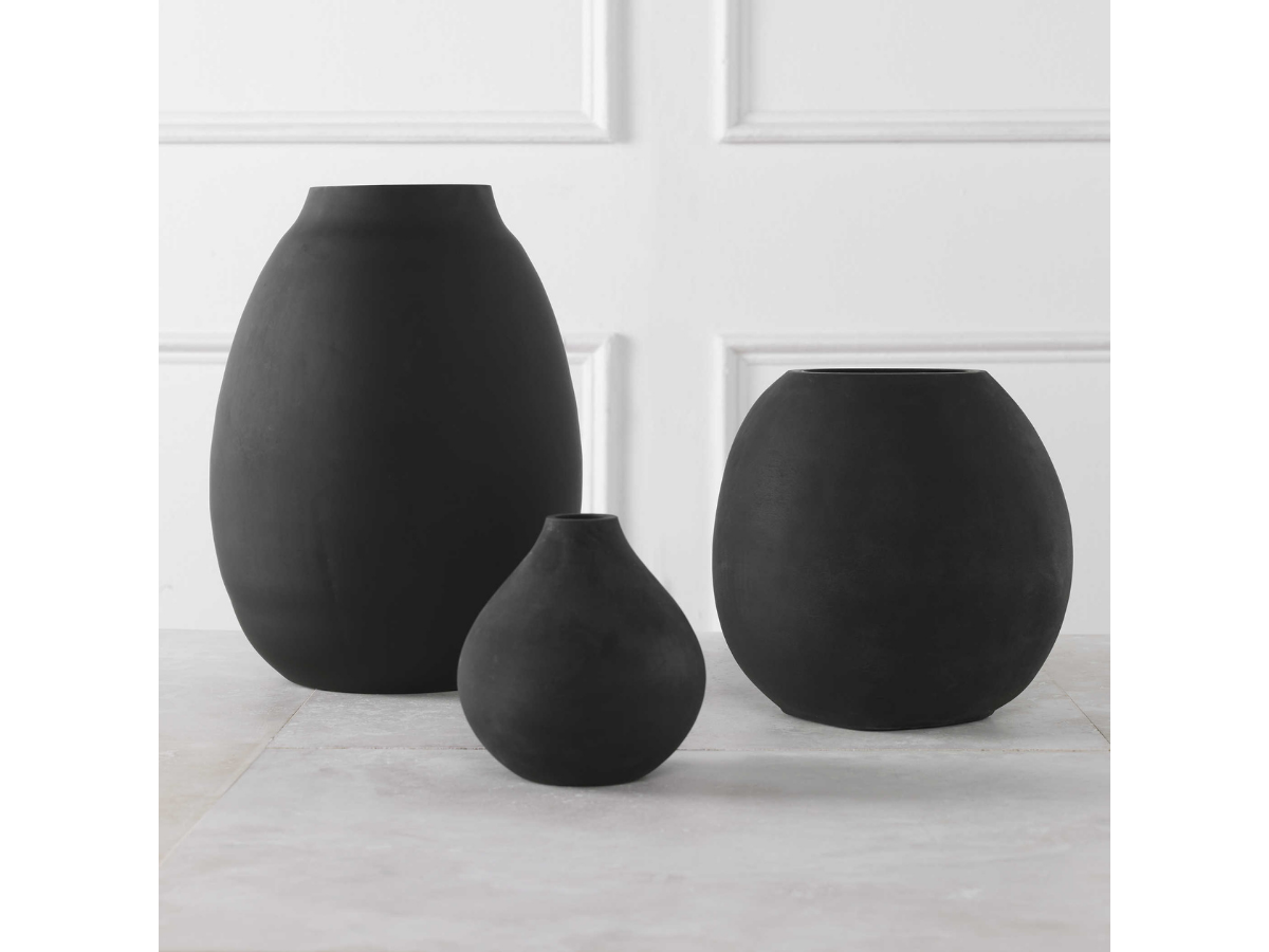 Abbyson Home Heath Matte Black Vases, Set of 3