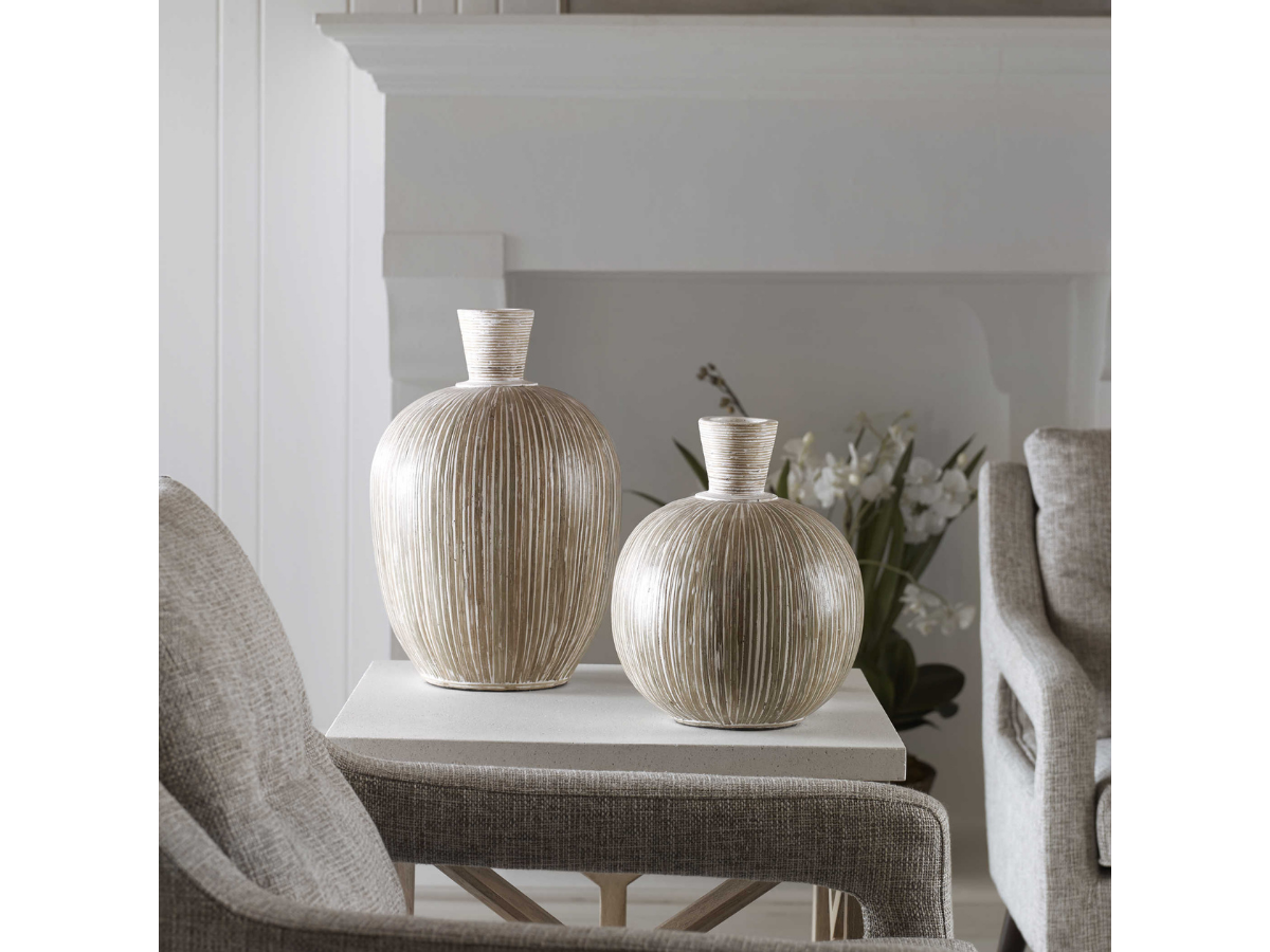 Abbyson Home Isabel White Washed Vases, Set of 2