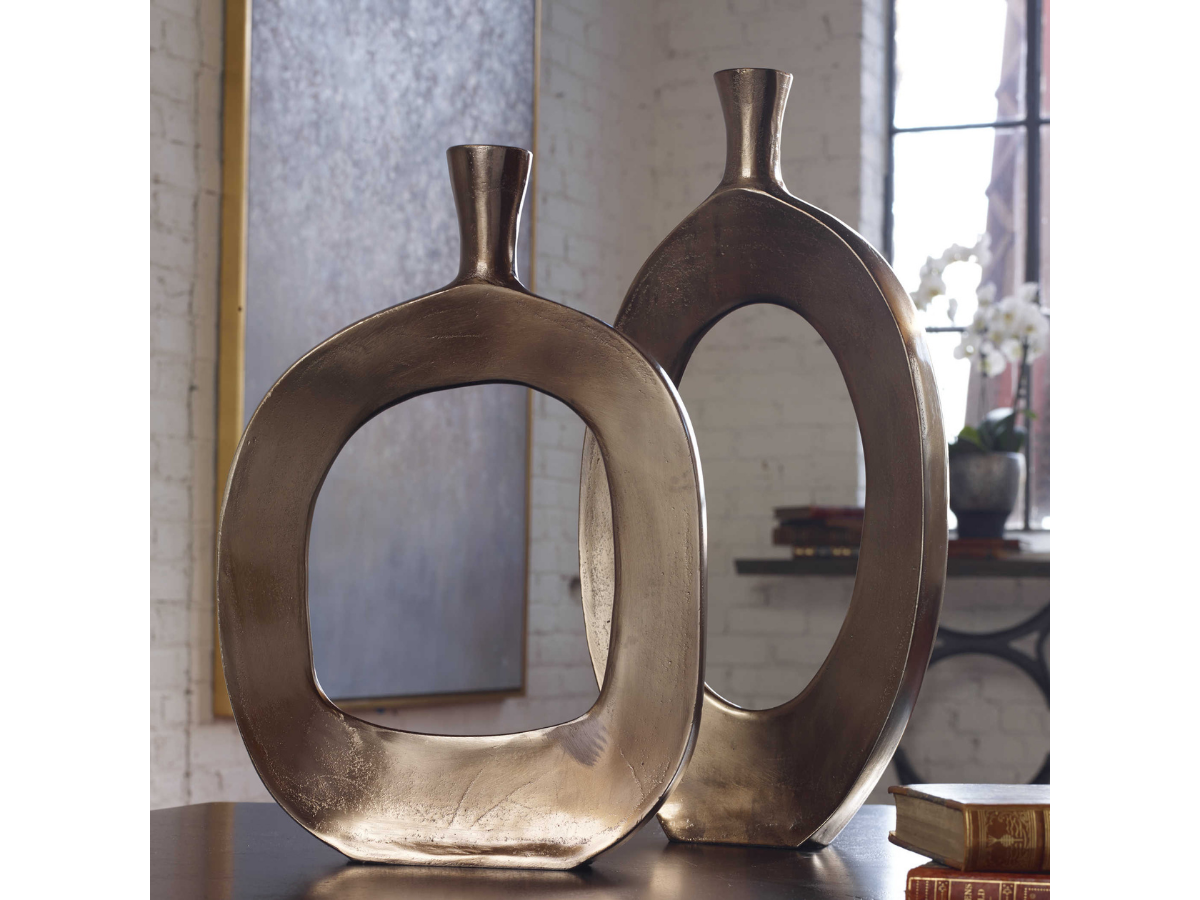 Abbyson Home Kyrie Textured Bronze Vases, Set of 2