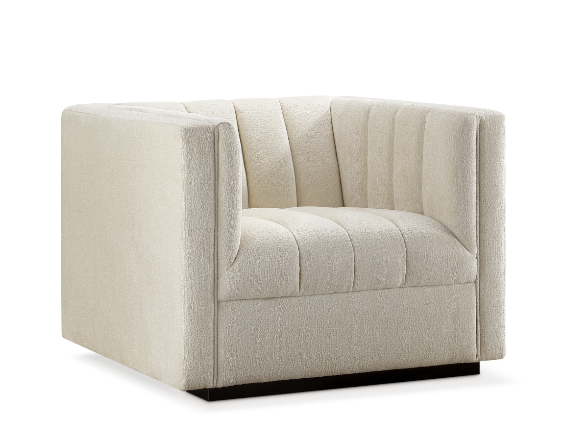 Lavish Upholstered Fabric Channel Chair - Cream