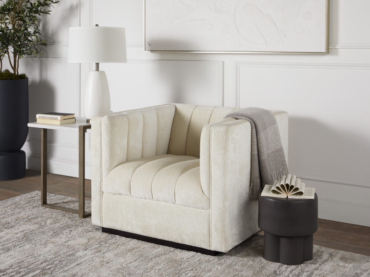 Lavish Upholstered Fabric Channel Chair - Cream