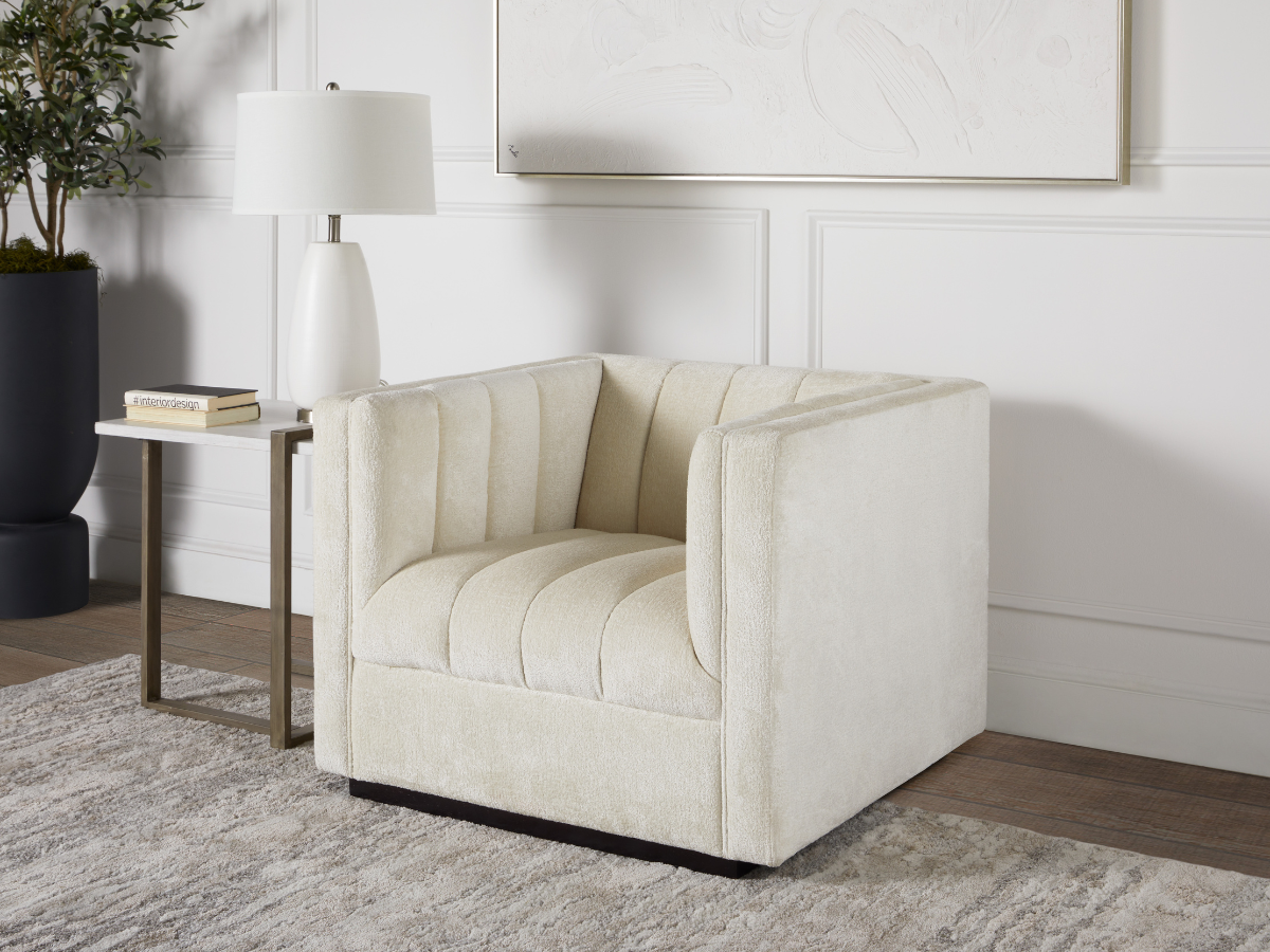 Lavish Upholstered Fabric Channel Chair - Cream