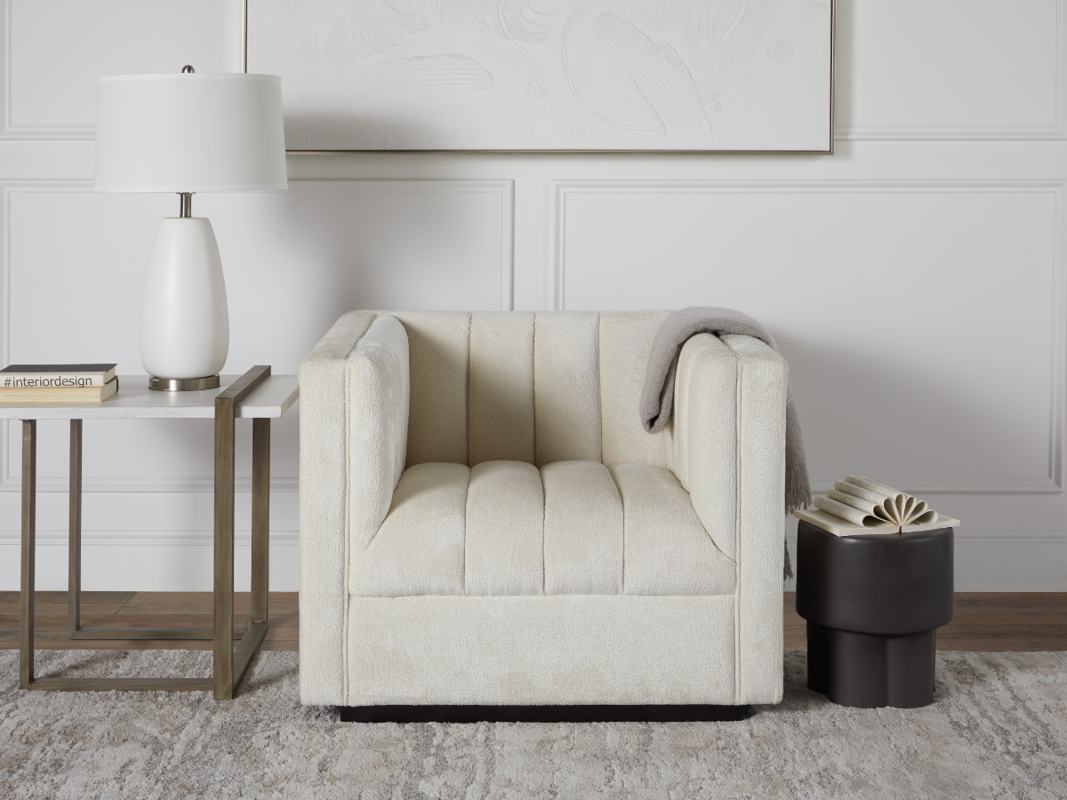 Lavish Upholstered Fabric Channel Chair - Cream