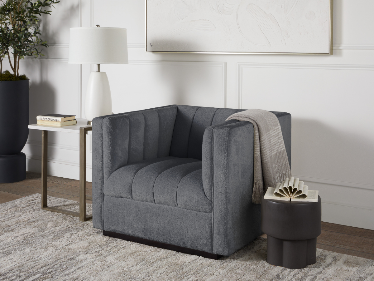 Lavish Upholstered Fabric Channel Chair - Gray