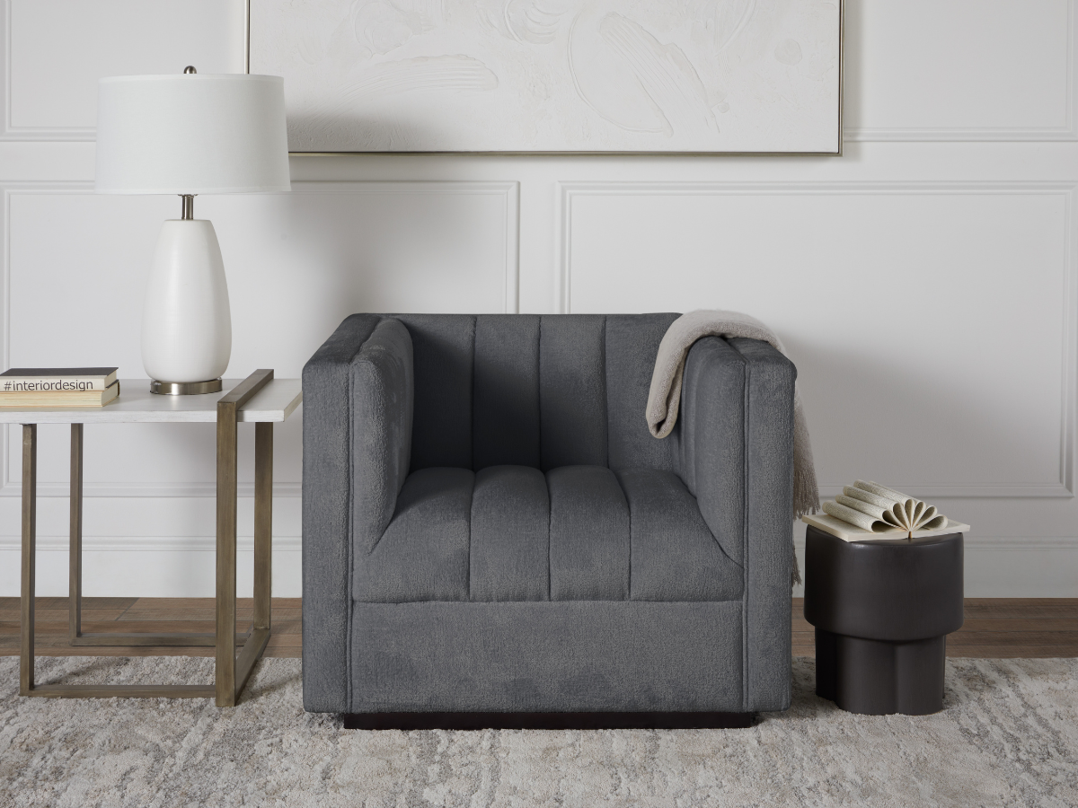 Lavish Upholstered Fabric Channel Chair - Gray