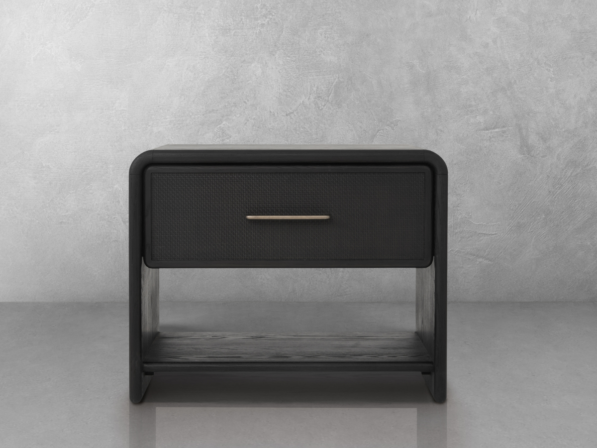 JoJo Fletcher Pauline 1-Drawer Oak & Natural Cane Nightstand - Black
