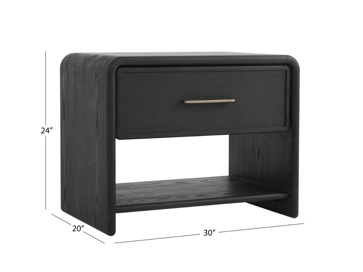JoJo Fletcher Pauline 1-Drawer Oak & Natural Cane Nightstand - Black