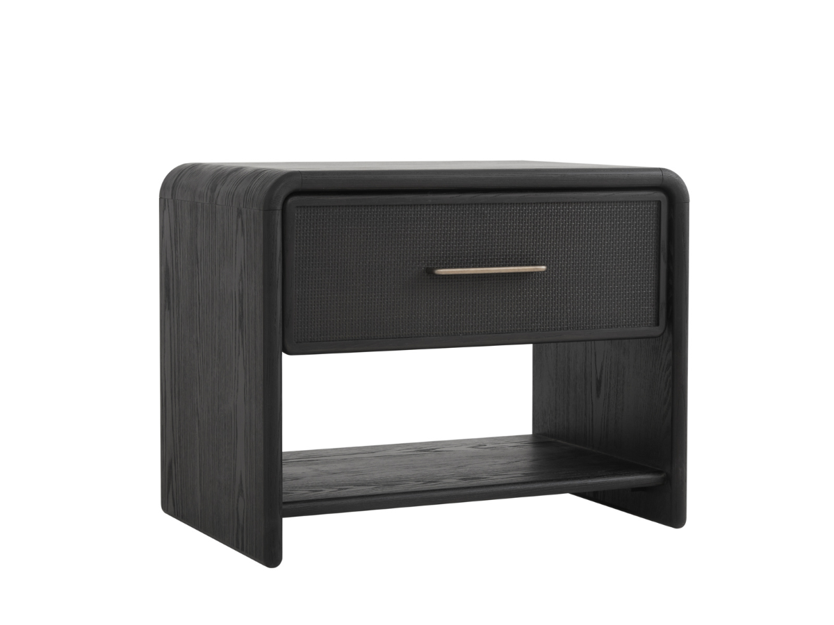 JoJo Fletcher Pauline 1-Drawer Oak & Natural Cane Nightstand - Black