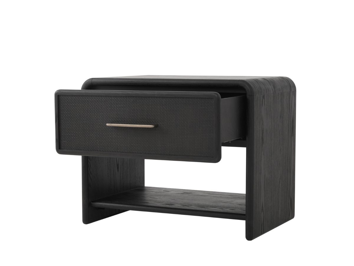 JoJo Fletcher Pauline 1-Drawer Oak & Natural Cane Nightstand - Black