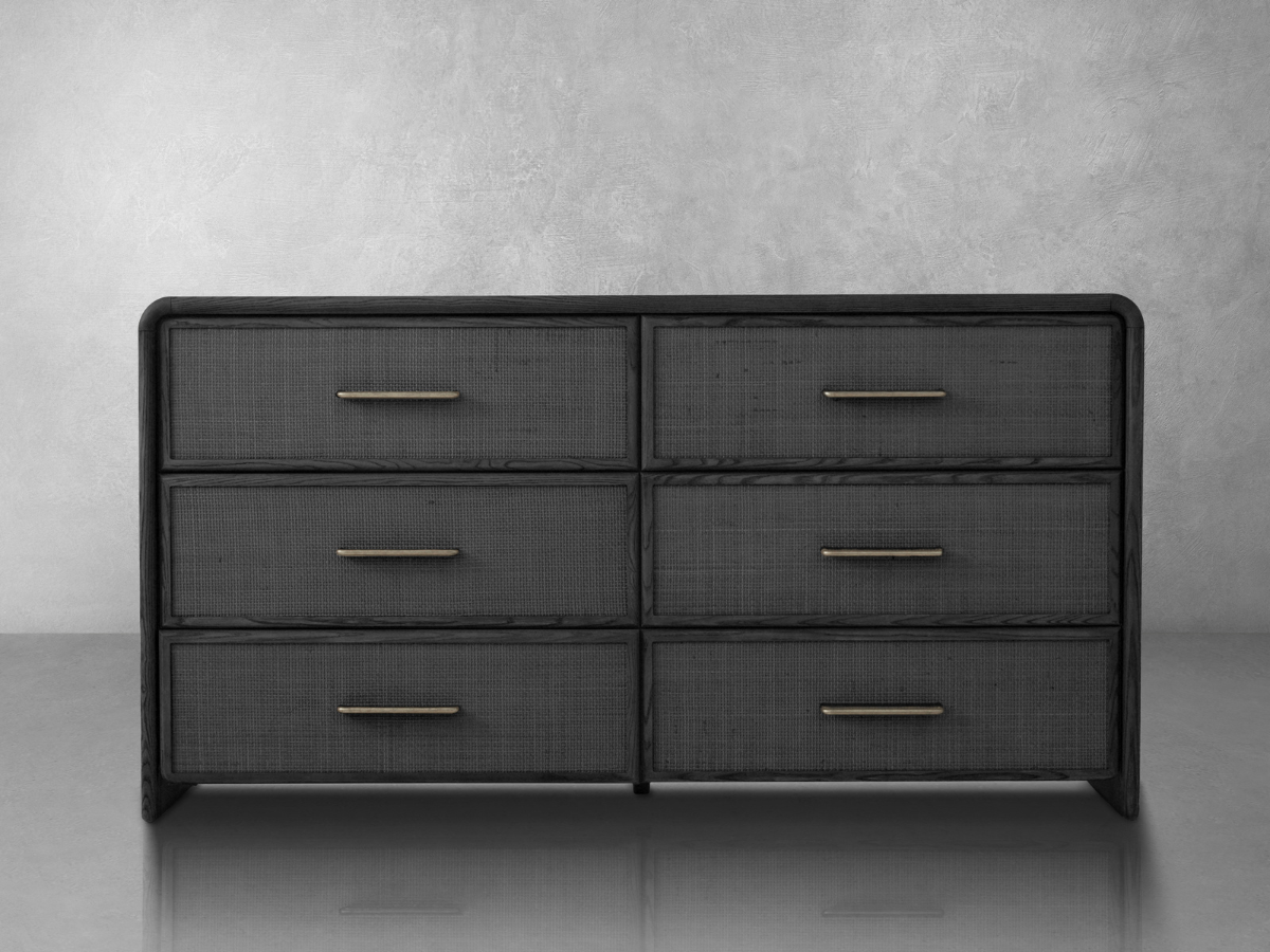 JoJo Fletcher Pauline 6-Drawer Oak & Natural Cane Dresser - Black