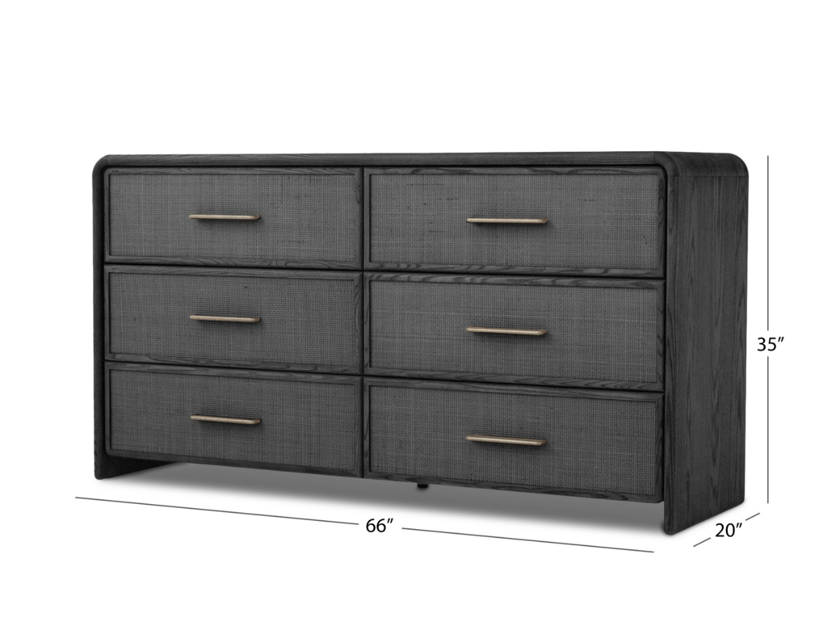 JoJo Fletcher Pauline 6-Drawer Oak & Natural Cane Dresser - Black