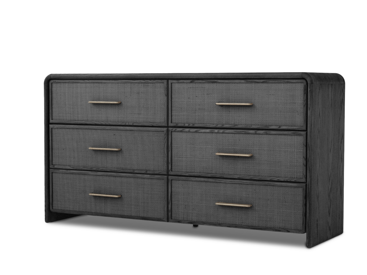 JoJo Fletcher Pauline 6-Drawer Oak & Natural Cane Dresser - Black