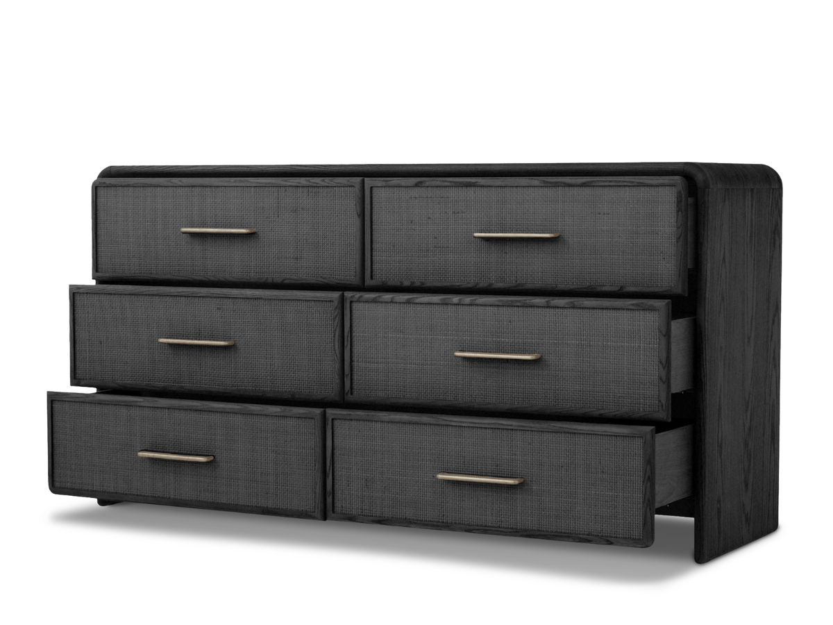 JoJo Fletcher Pauline 6-Drawer Oak & Natural Cane Dresser - Black