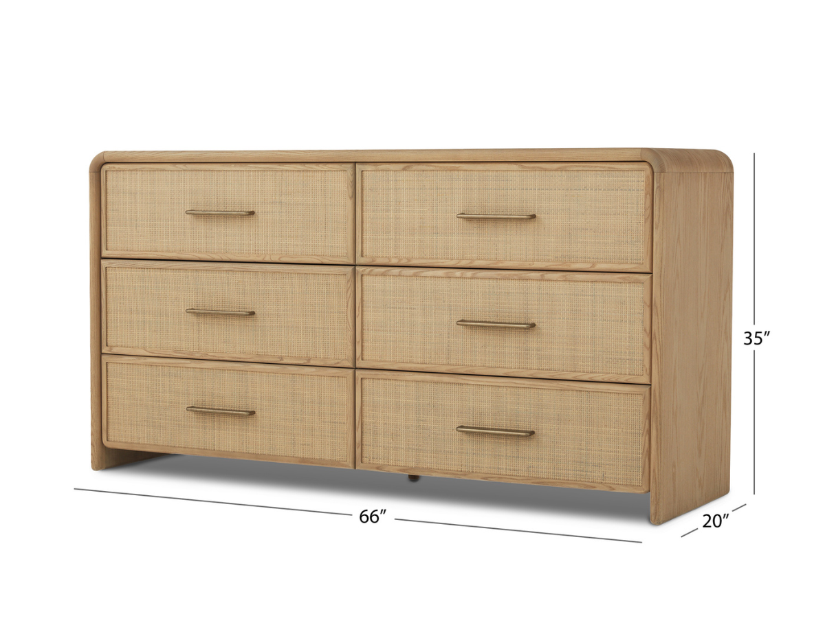 JoJo Fletcher Pauline 6-Drawer Oak & Natural Cane Dresser - Blonde