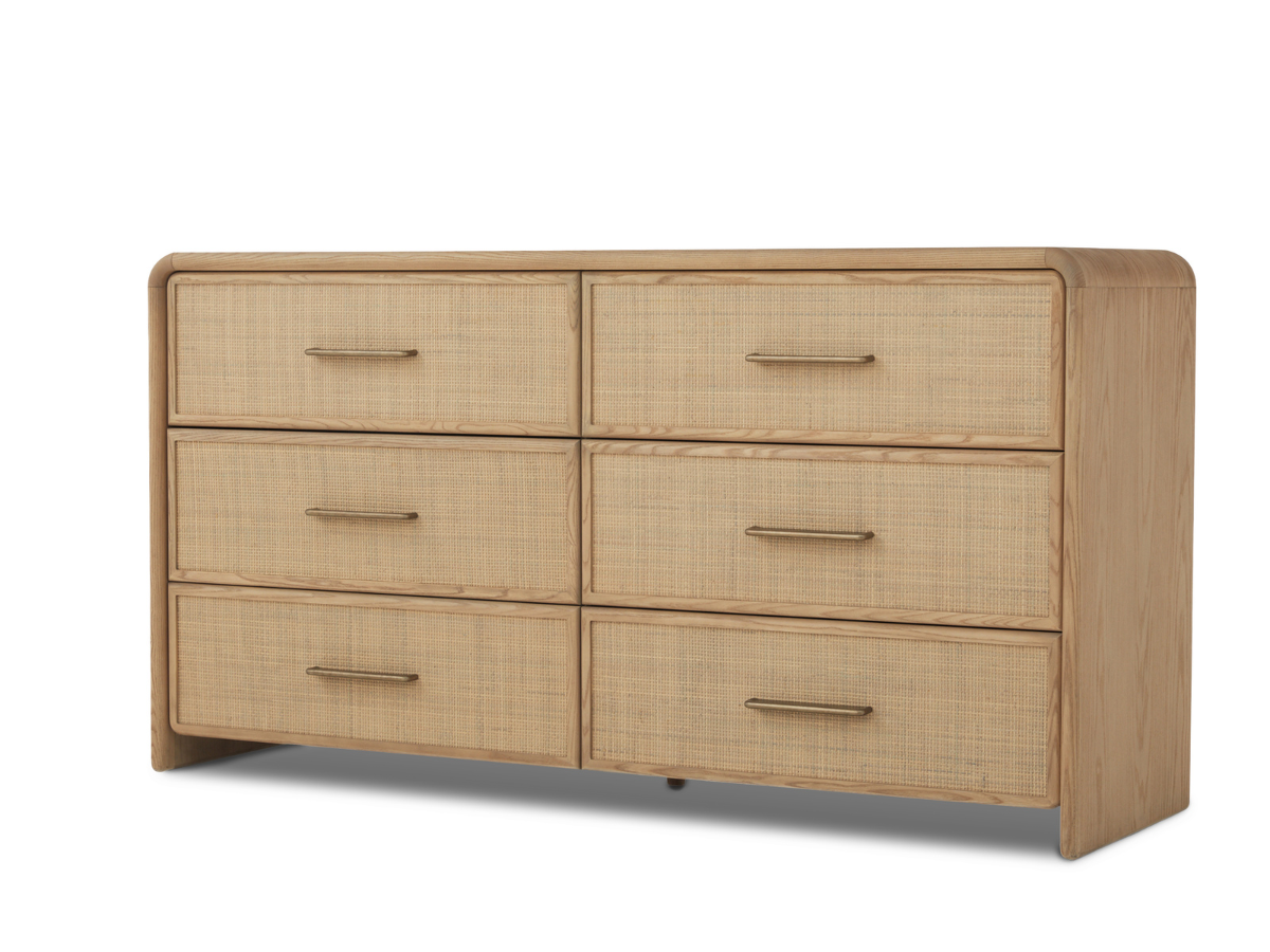 JoJo Fletcher Pauline 6-Drawer Oak & Natural Cane Dresser - Blonde