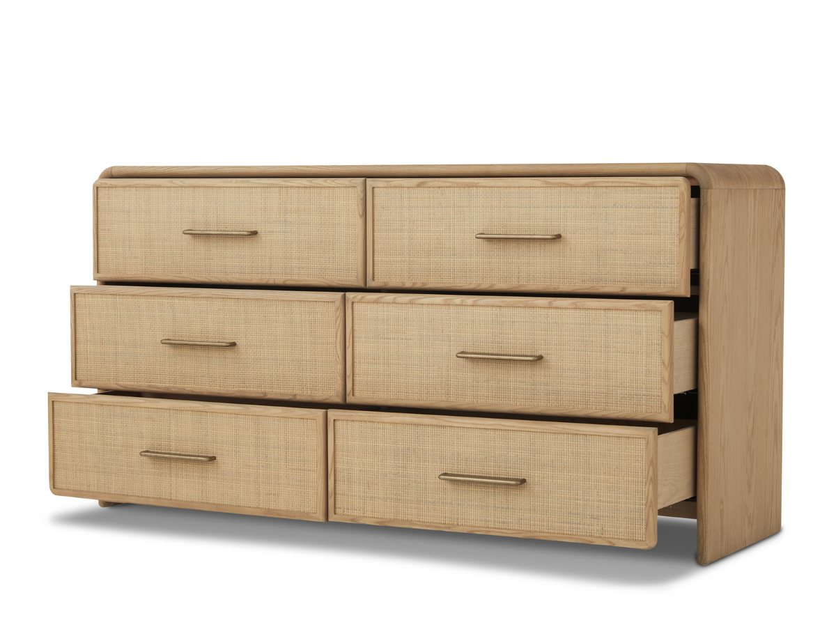 JoJo Fletcher Pauline 6-Drawer Oak & Natural Cane Dresser - Blonde