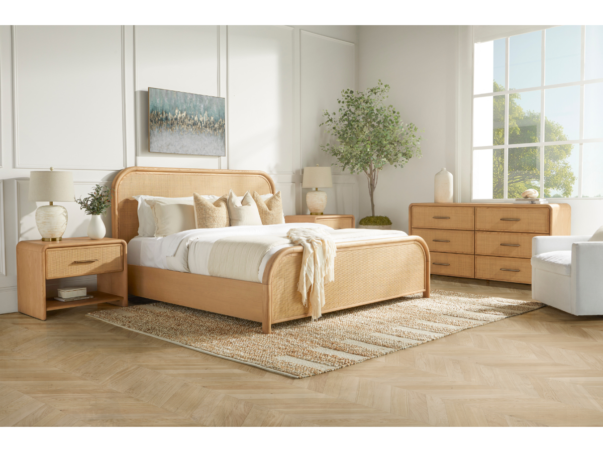 JoJo Fletcher Pauline Oak & Natural Cane Bed - Blonde - Queen