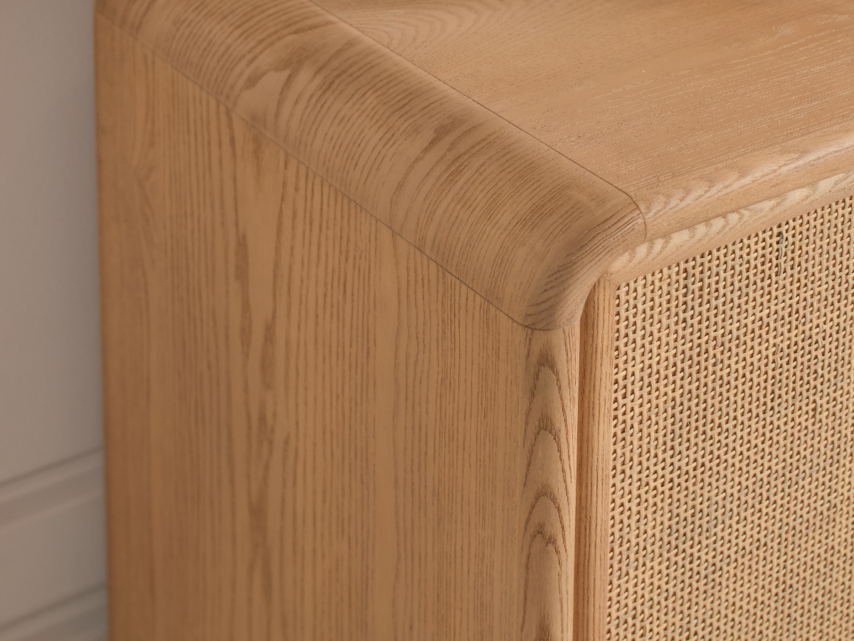 JoJo Fletcher Pauline Oak & Natural Cane 4 Door Sideboard 72"W - Blonde