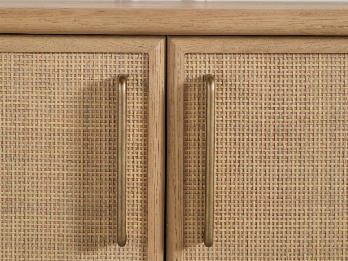 JoJo Fletcher Pauline Oak & Natural Cane 4 Door Sideboard 72"W - Blonde