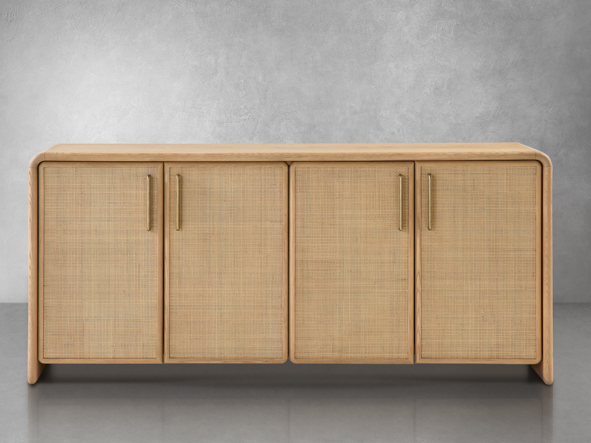 JoJo Fletcher Pauline Oak & Natural Cane 4 Door Sideboard 72"W - Blonde