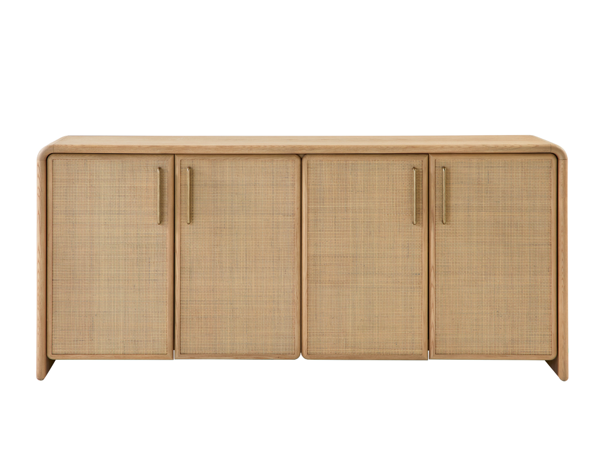 JoJo Fletcher Pauline Oak & Natural Cane 4 Door Sideboard 72"W - Blonde