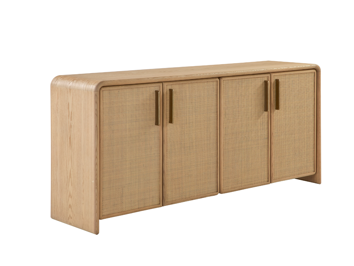 JoJo Fletcher Pauline Oak & Natural Cane 4 Door Sideboard 72"W - Blonde