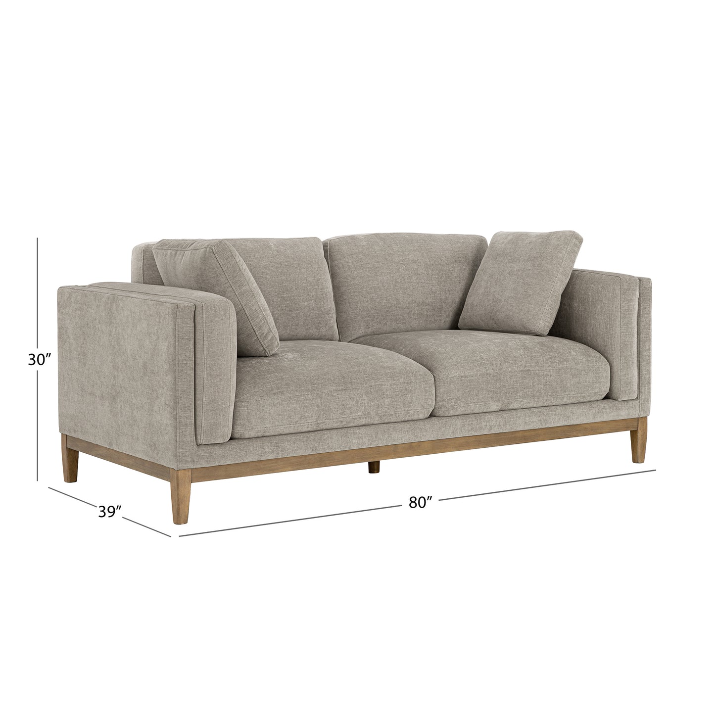 Renee Fabric Sofa with Wood Base, Gray