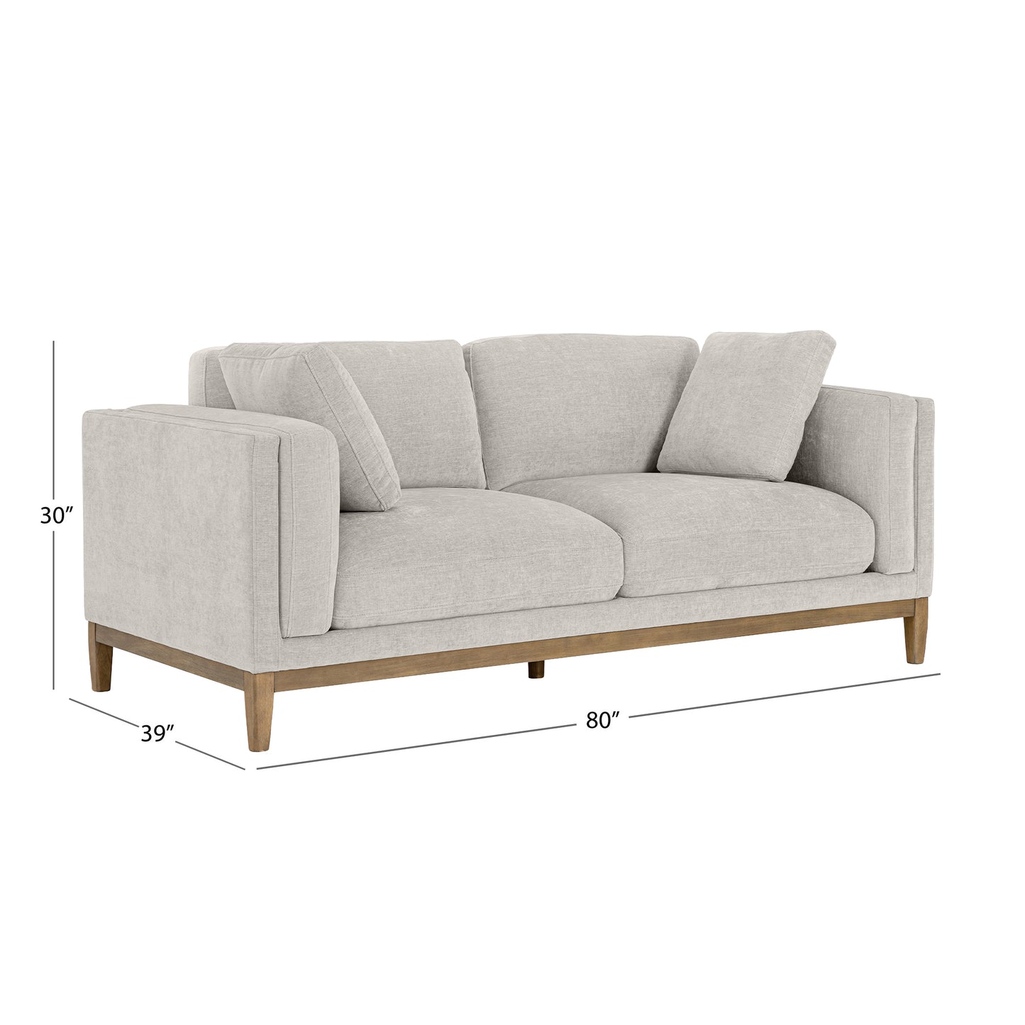 Renee Fabric Sofa with Wood Base, Light Gray