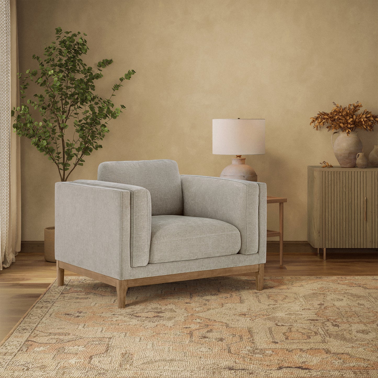 Renee Fabric Chair with Wood Base, Gray