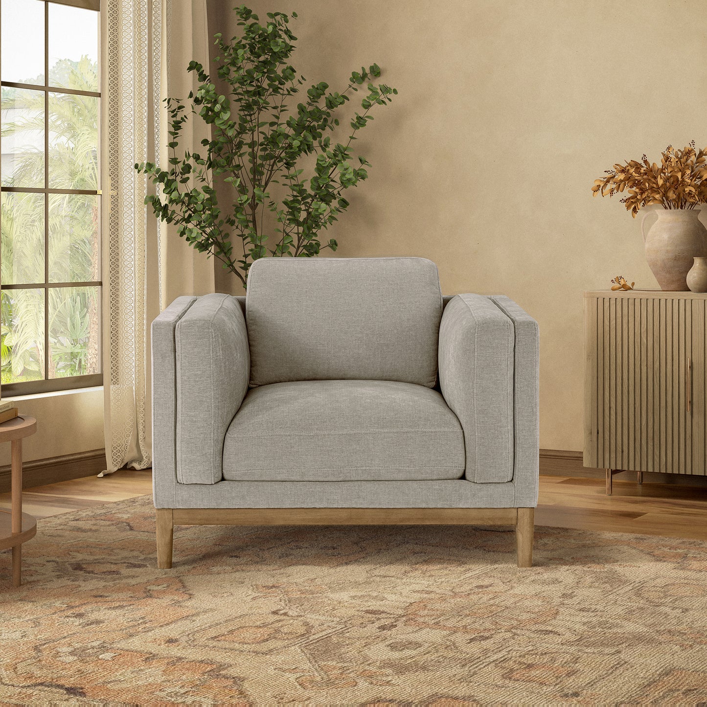 Renee Fabric Chair with Wood Base, Gray