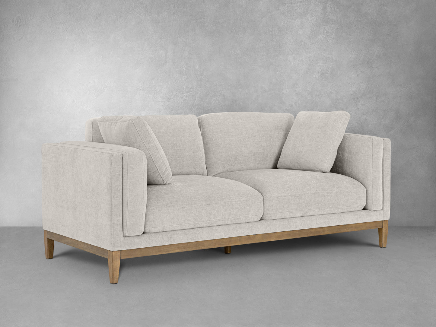 Renee Fabric Sofa with Wood Base, Light Gray