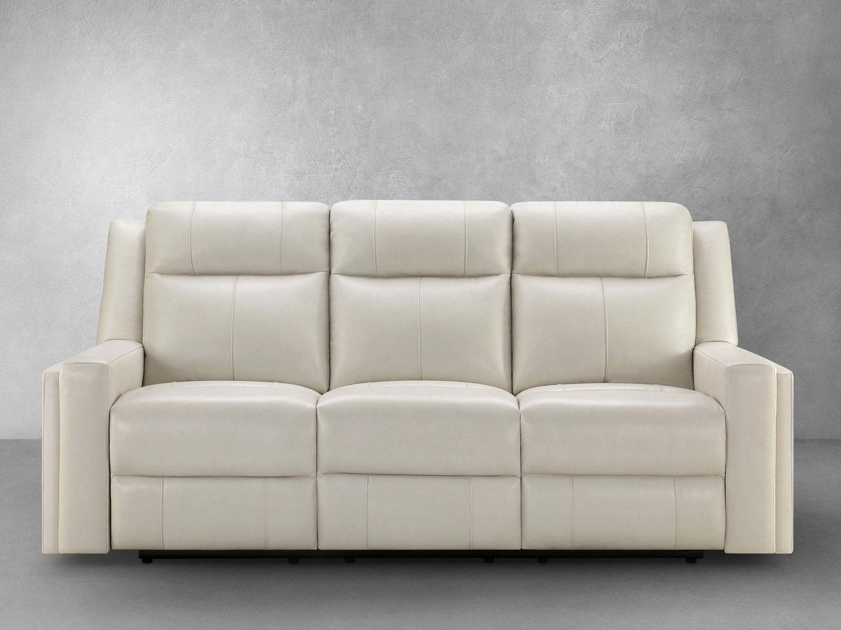 Rhodes Top-Grain Leather Manual Reclining Sofa - Ivory