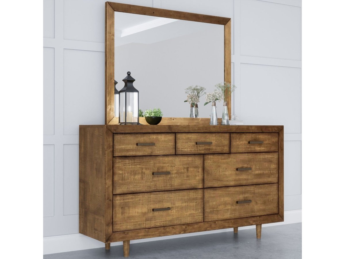 Retro Wood Frame Mirror - Brown
