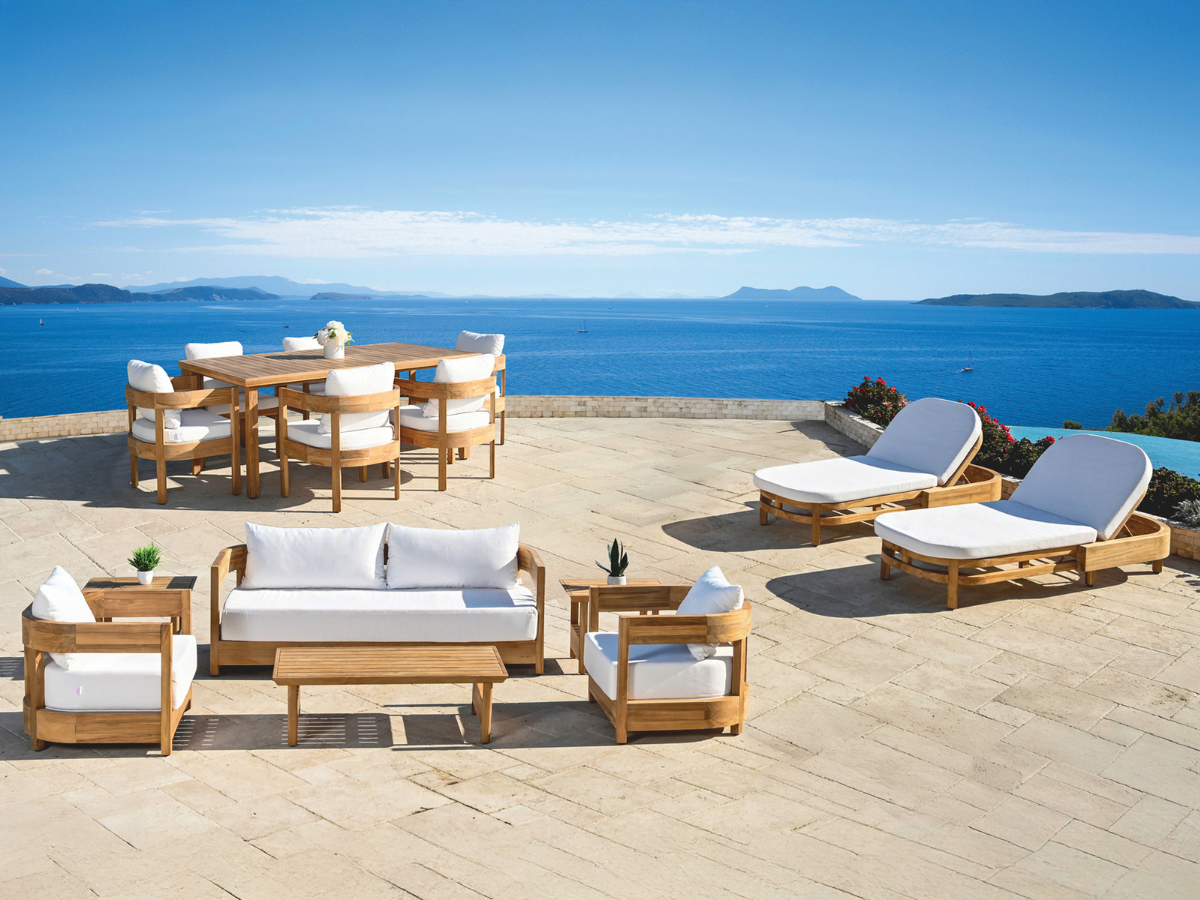 Santino® Outdoor 15-Piece Estate Collection - White Fabric with Teak Frame