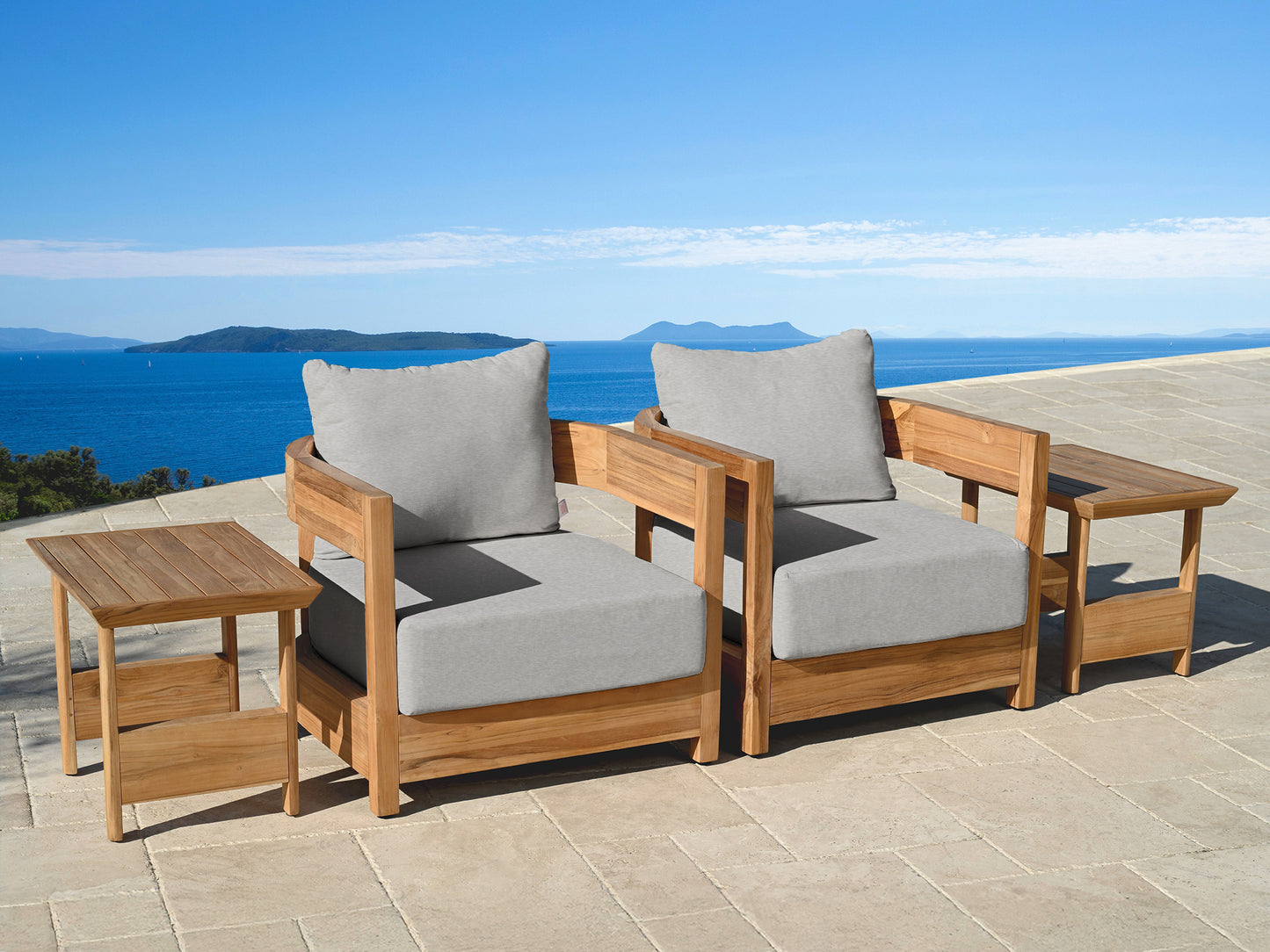 Santino® Outdoor 4-Piece Seating Set - Gray Fabric with Teak Frame
